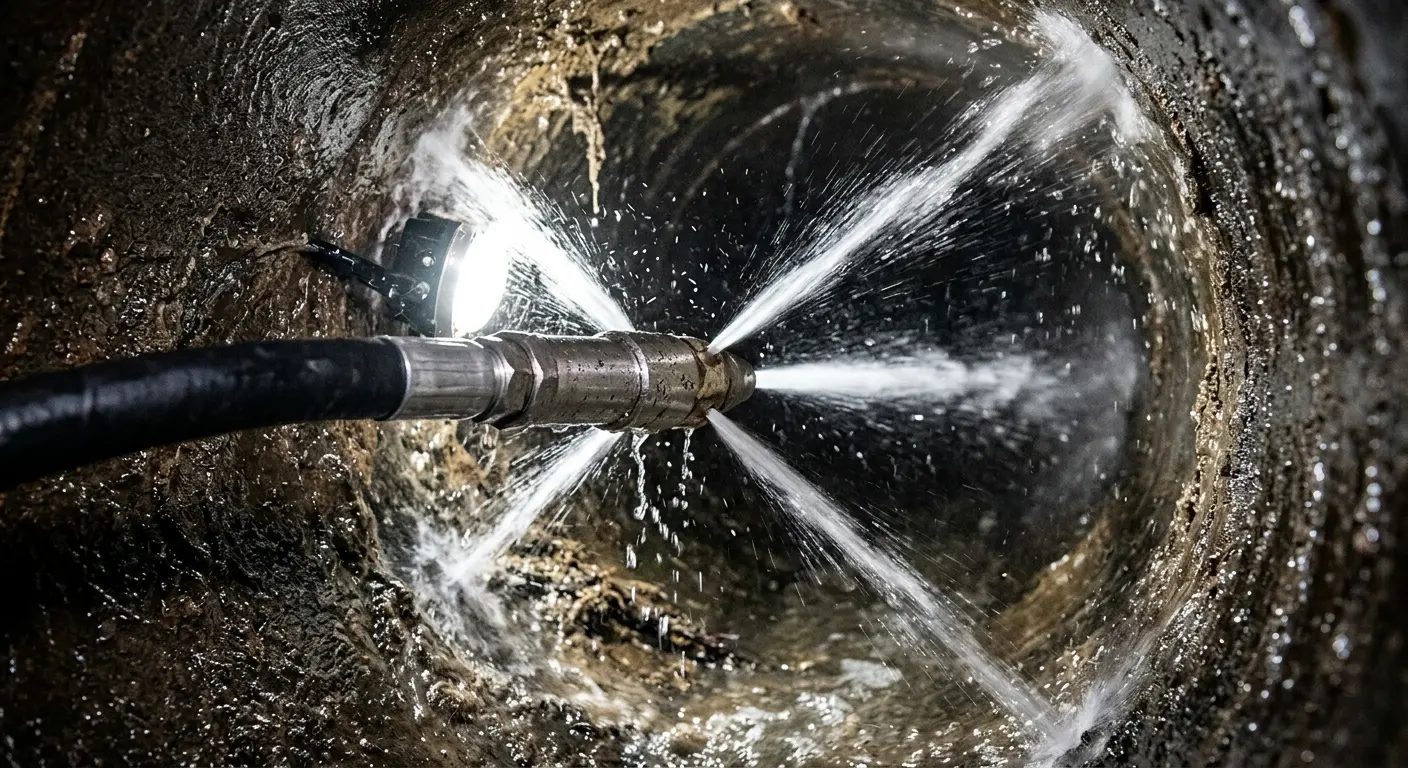 High-pressure hydro jetting nozzle cleaning sewer pipe for Trenchless Sewer Repair in Cartersville